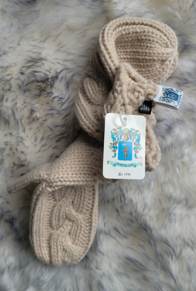 NUEVO CON ETIQUETAS GUANTES DE PUNTO CON CABLE Y ACANALADO PARA MUJER PORTOLANO COLOR AVENA LANA OS/ANGORA Foto 4 de 4