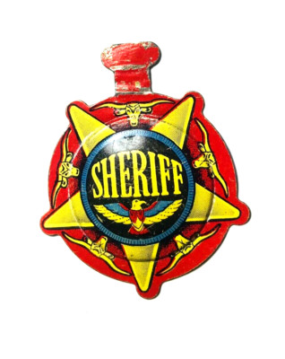 Post Raisin Bran Roy Rogers SHERIFF BADGE Tin Litho Cereal Premium Toy 1950s Red