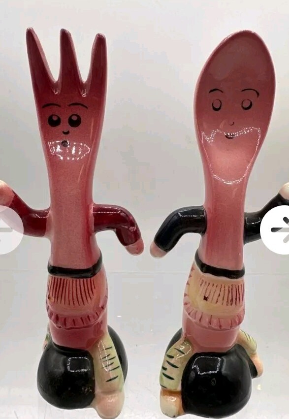 Vtg 1950s Anthropomorphic Running Fork Spoon Salt & Pepper Shakers Pink | eBay Vtg 1950s Anthropomorphic Running Fork Spoon Salt & Pepper Shakers Pink | eBay