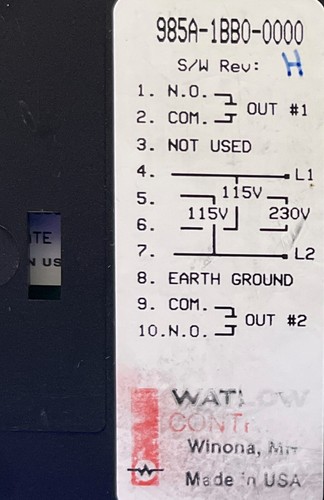 WATLOW SERIES 985 / 985A-1BB0-0000 REV H TEMPERATURE CONTROLLER - Picture 2 of 9