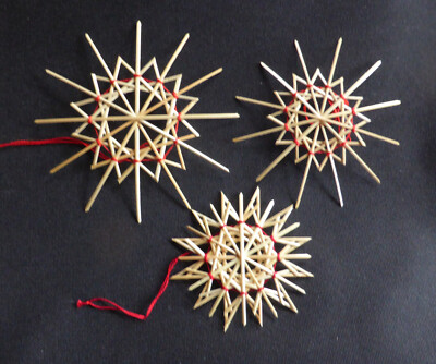 Sehr schöne handgearbeitete Strohsterne Set 5 - Sterne Advent Baumschmuck