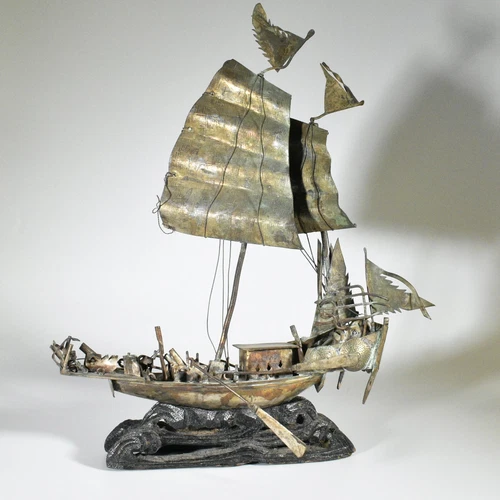 Chinese Model Patrol Boat Junk Ship Metal 8.5"