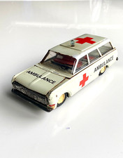Vintage Opel Rekord AMBULANCE Station Japan Tin Litho Friction Toy Vehicle 70s