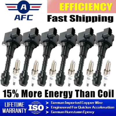6 Pack Ignition Coil + Spark Plug For Nissan  Maxima Infiniti Murano 3.5 UF349