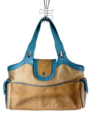 ショルダーバッグ COLE HAAN  bag Cole Haan Shoulder Bag Satchel Woven Saddle Raffia Turquoise