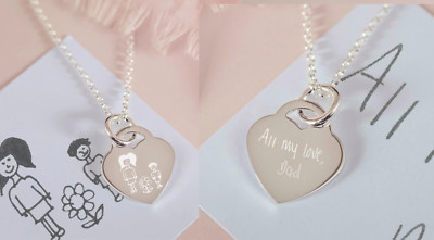 Zeichnung / Handschrift / Gravierter Sterling Anhänger - Valentinstagsgeschenk, Verlobungsgeschenke