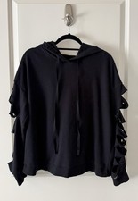 ALO Women  s Black Yoga Slay Slash Cutout Long Sleeve Hoodie Sweatshirt - Sz. L