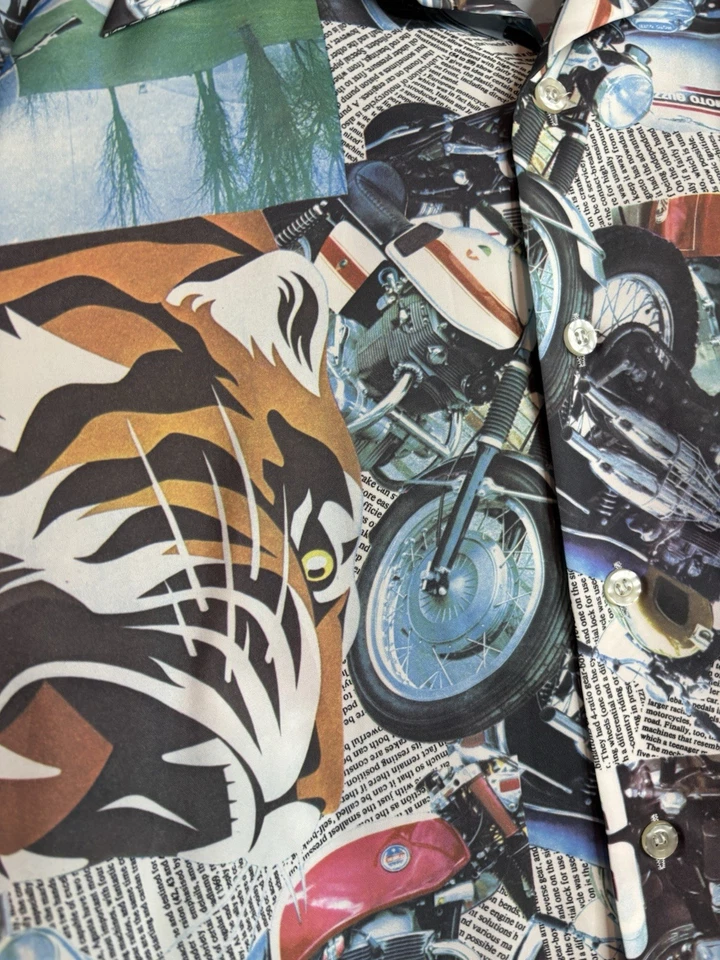 Camisa De Colección Motocicletas Triumph Laverda Moto Guzzi Harley Montgomery Ward Botón L Foto 3 de 4