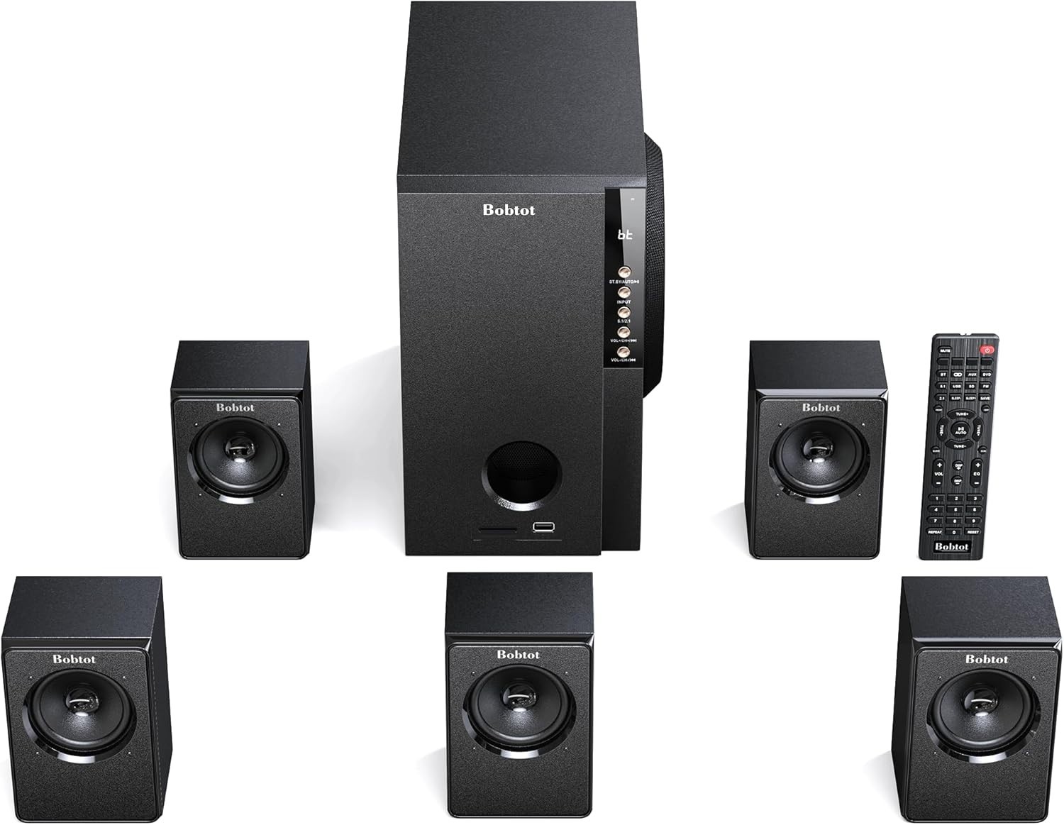 Bobtot Home Theater System 5.1 Surround Sound 600 Watts Subwoofer Bluetooth FM
