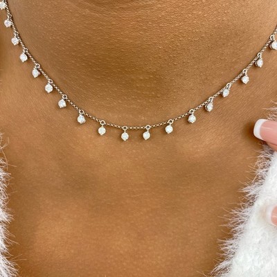 2ct TCW Collier Fransen Kette Choker massiv Gold 14K Lab-grown Diamanten F/VS1