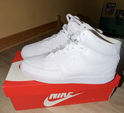Nike Air Force 1 Men s White Mid Top Lace-Up Sneakers Cotton Upper Solid