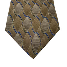 Croft  Barrow Tie Mens Brown Blue Geometric Diamond Silk Necktie Made Korea