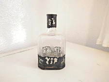 Antique Dutch 19th Century Liqueur Decanter Etched Glass Ornate  Silver Mounts 