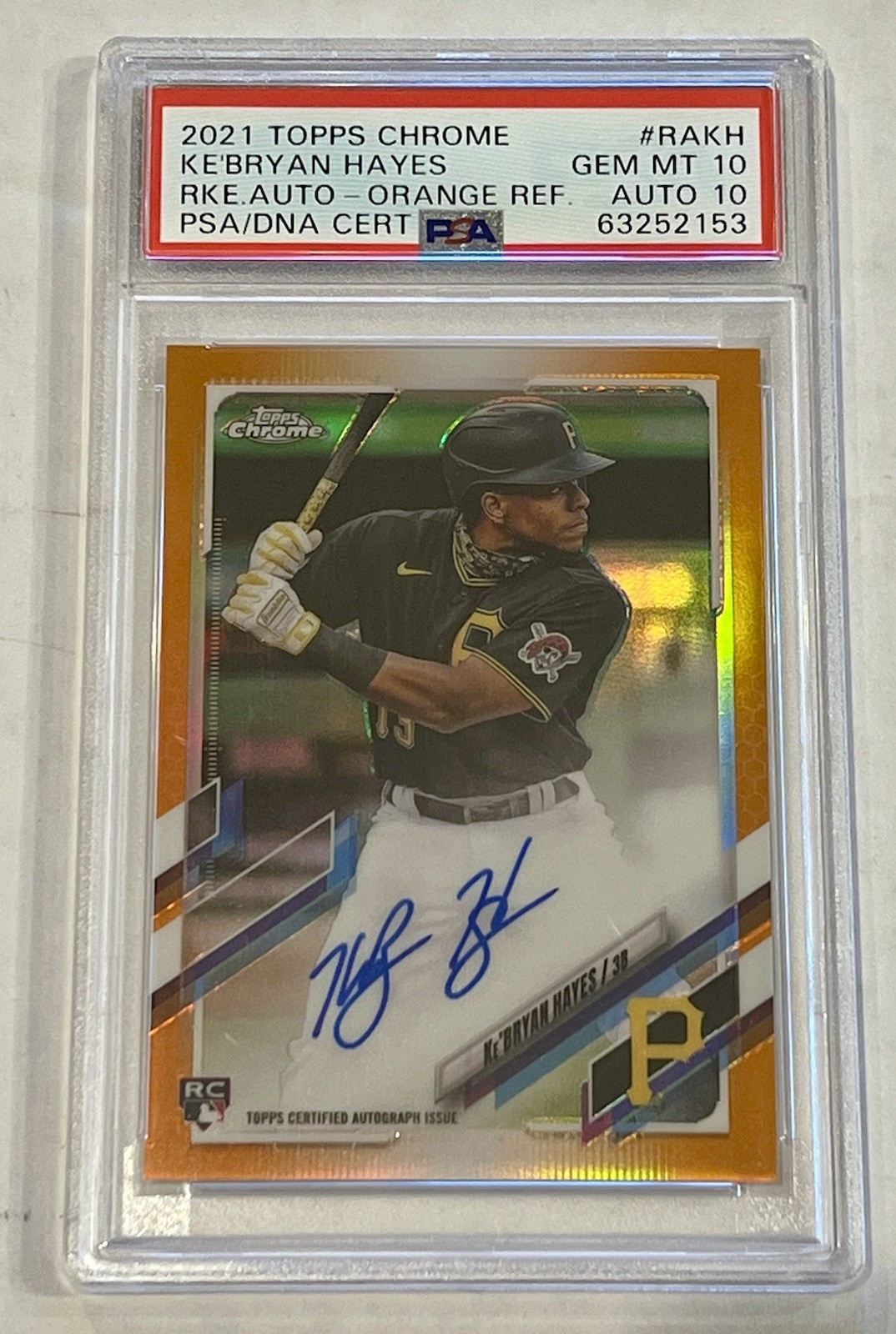 2021 Topps Chrome Ke'Bryan Hayes RC Auto Orange Refractor SP/25 DNA 10 PSA 10