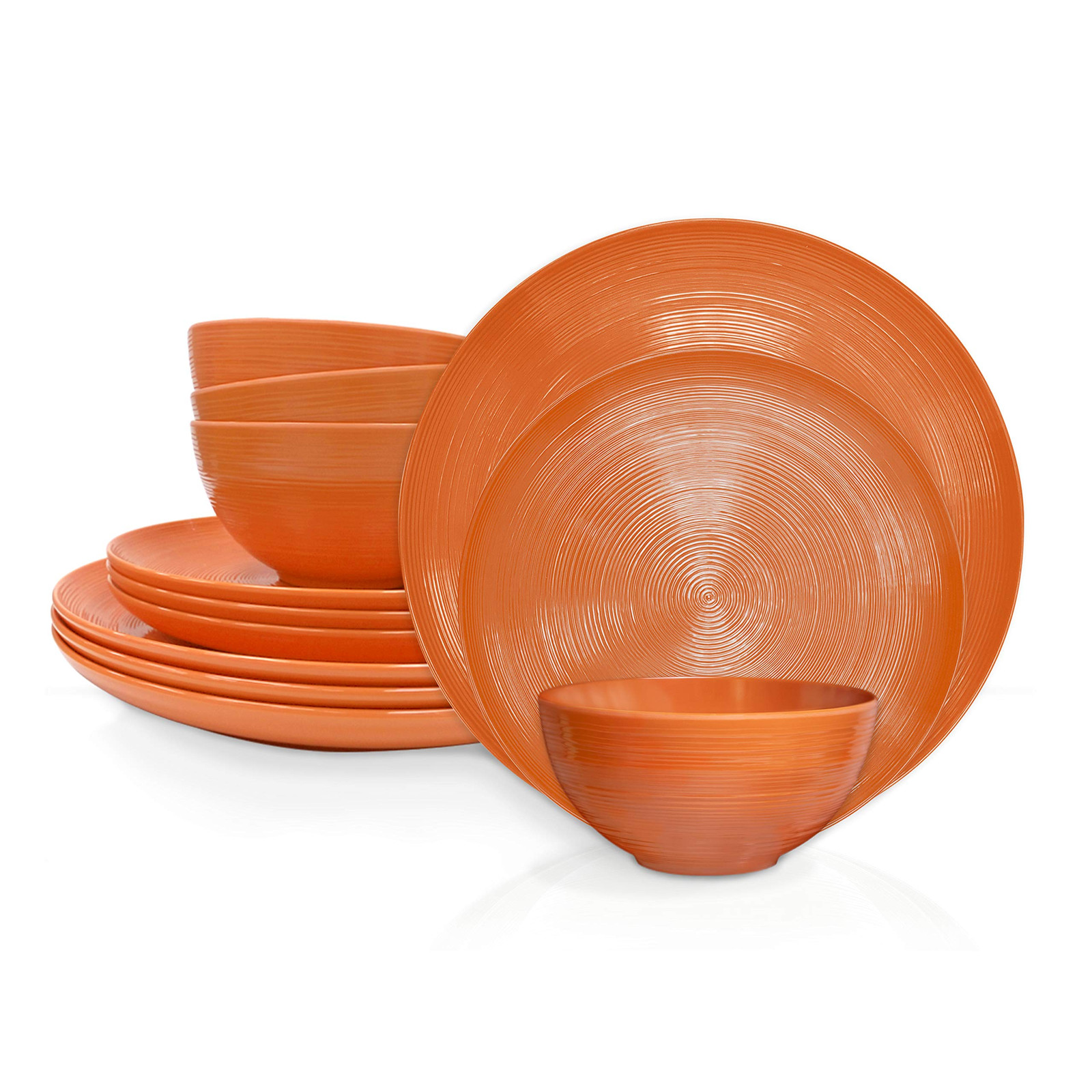 Dinnerware Sets for Indoors and Outdoors, 12 Pieces Melamine Plastic Plates a...