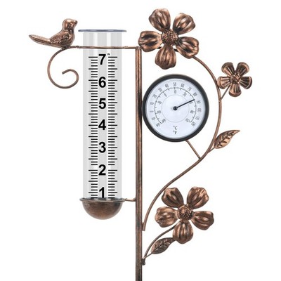 Rain Gauge Outdoor with Thermometer Garden Decor, Bird Decorative Outdoor Rai...