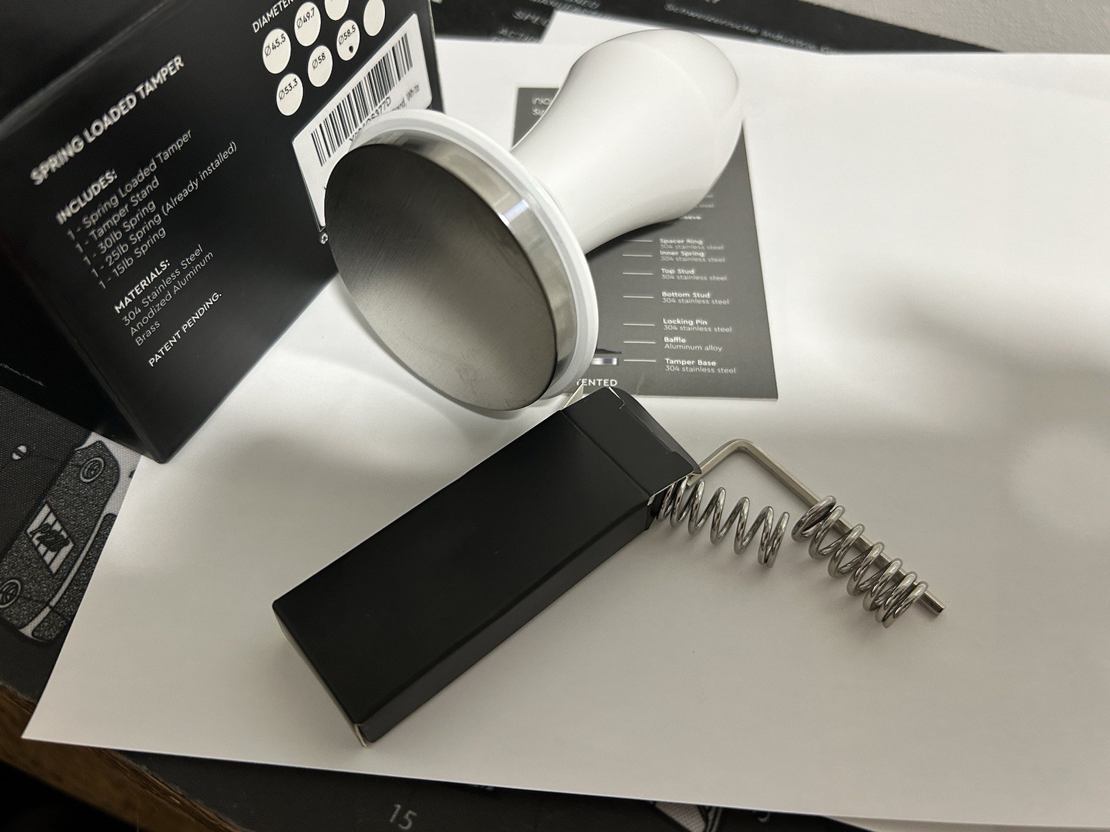 Normcore 58.5mm Coffee Tamper V4 - Spring-loaded Tamper with 15  25 30lbs WHITE