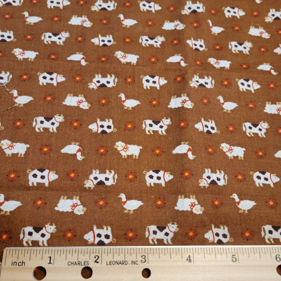 Cotton Fabric Lot 2 Pcs Farm Animal Cow Print & Geo 23x32–14x42" Brown Scraps - Image 4 of 4