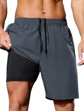 Men's 2 in 1 Athletic Running Shorts 7 inch Quick Dry Gym Workout Shorts with...