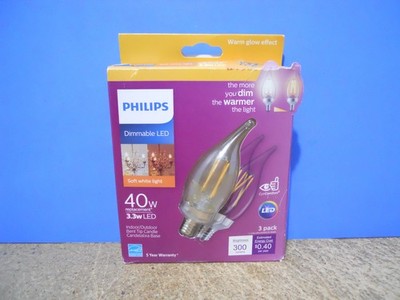 Philips 40W (3.3W) Dimmable LED Bent Tip Candelabra Base Soft White 3 Pack