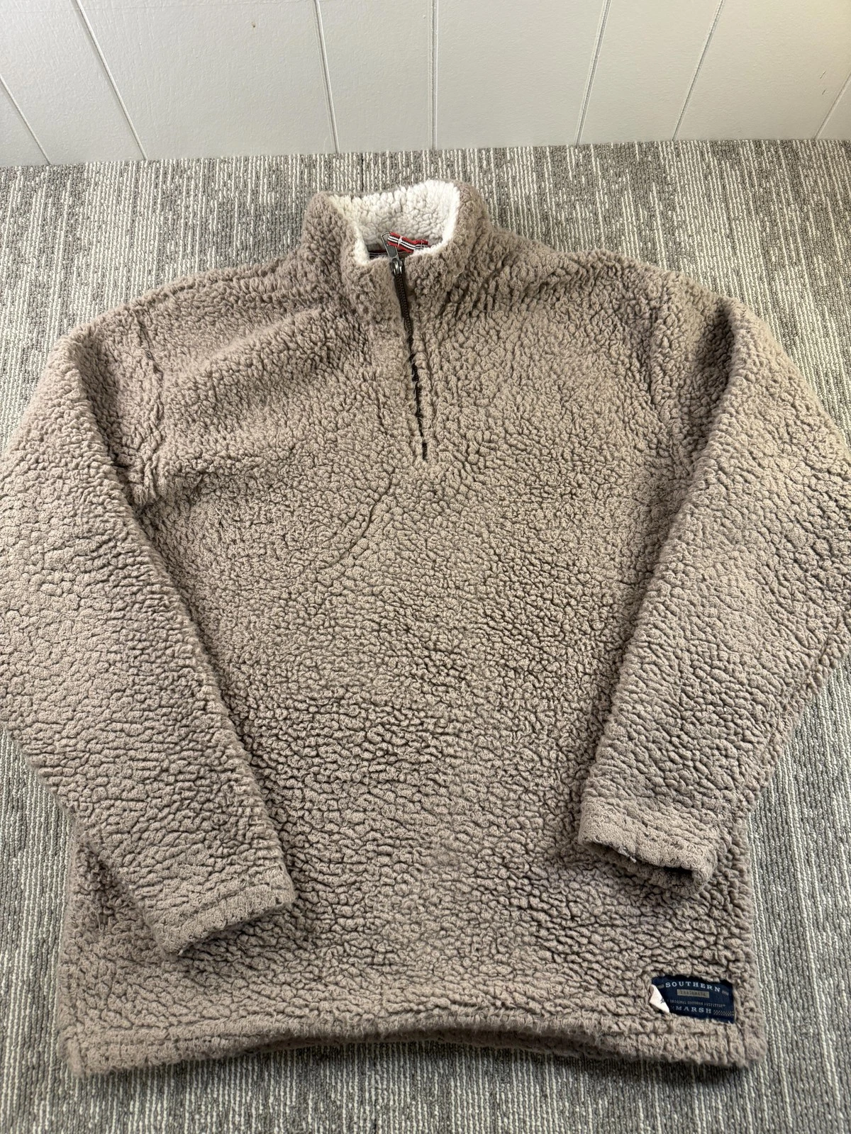Southern Marsh Fleece Jacket Mens Small Brown Sherpa 1/4 Zip Pullover Cozy Warm