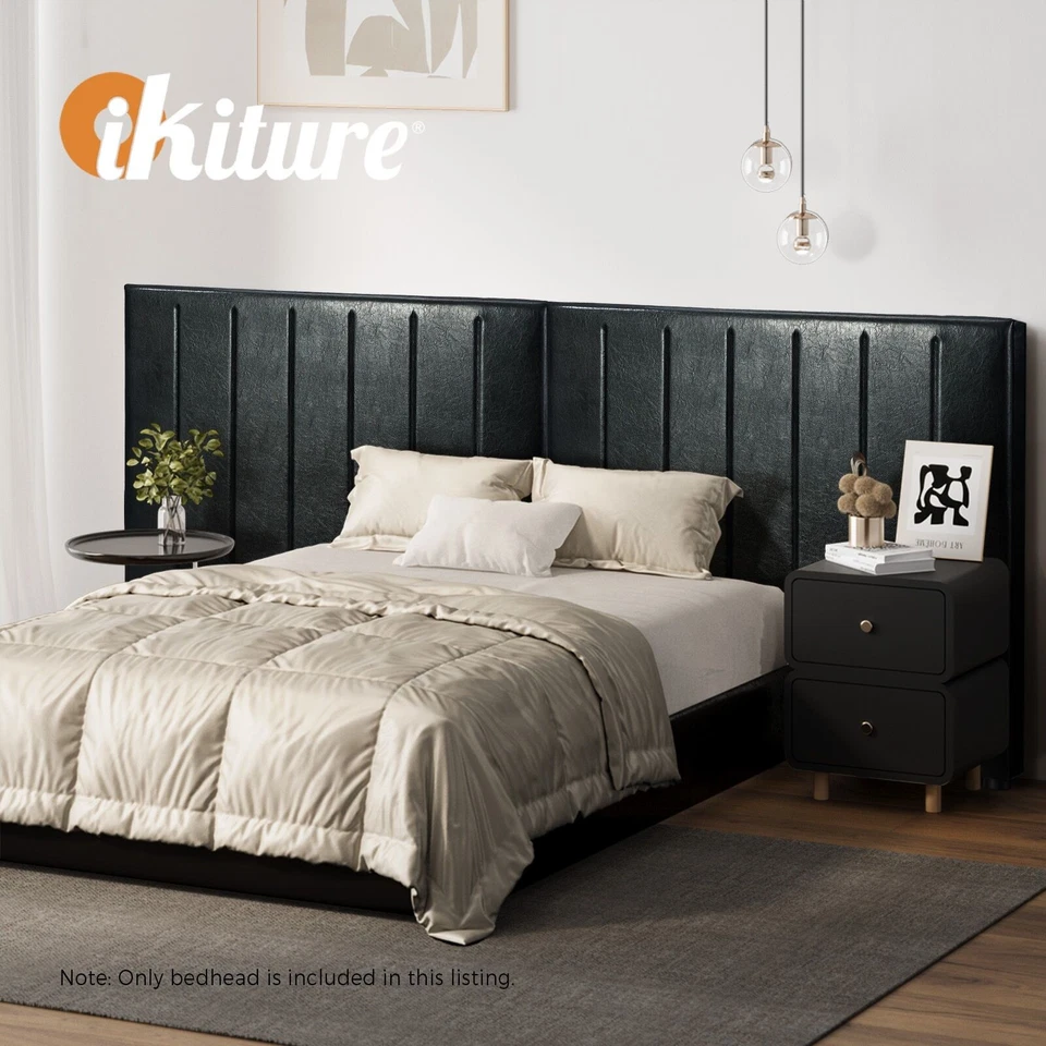 Oikiture Bed Frame Headboard Double Queen King Size Head Bedhead Black Leather - image 4 of 4
