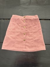 SHEIN Girls Size 11-12Y Pink Corduroy Button Front Skirt Elastic Waist Pockets