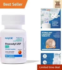 100 Count Bisacodyl 5mg Tablets - Smooth & Gentle Laxative for Occasional Relief