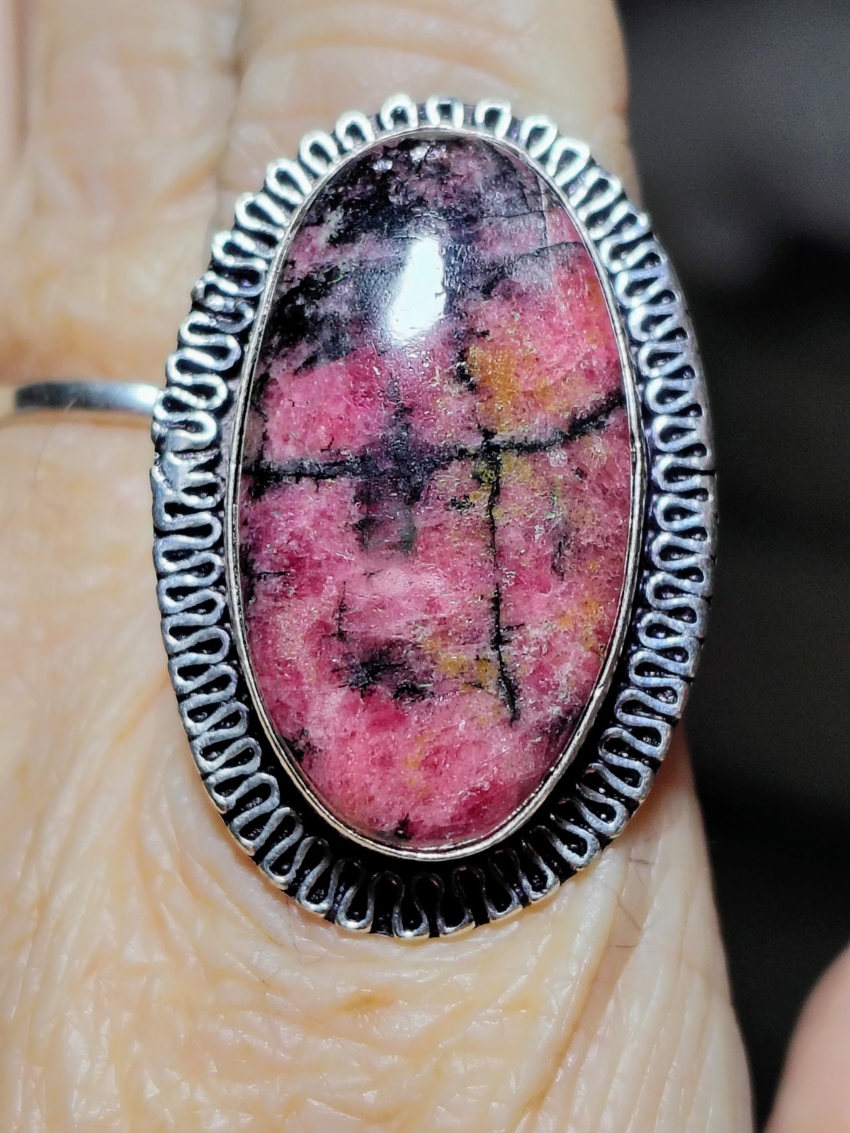 Sterling Silver Rhodonite Statement Ring Oval Cab… - image 12