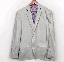 Tallia Sport Coat Mens 44L Silk Wool Blazer Jacket Tan Beige 2 Button Paisley