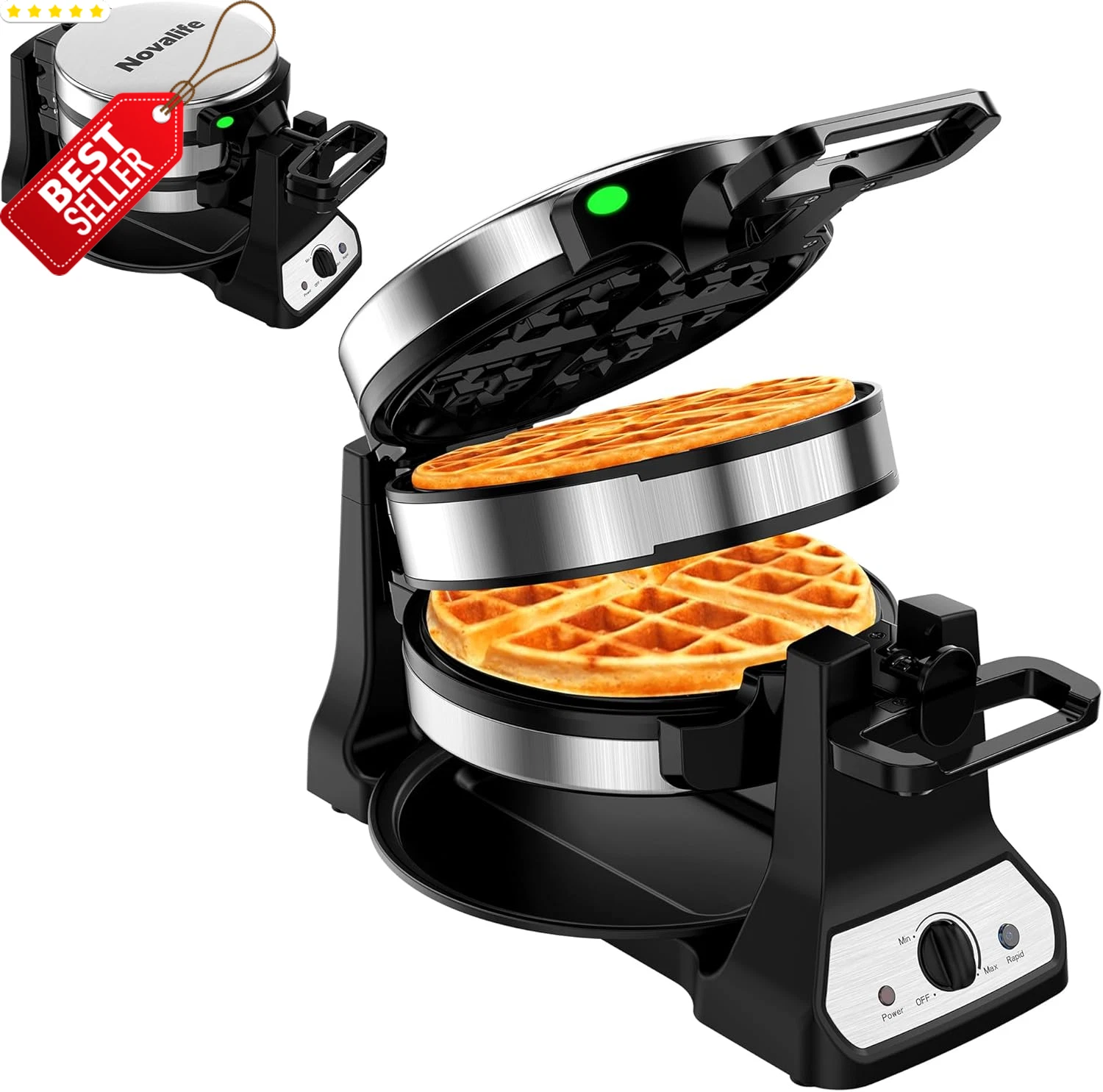 1400W Belgian Waffle Maker Double Flip Iron Nonstick Adjustable Steel - US
