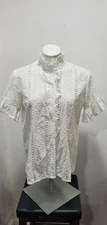WHITE MILLE EYELET RUFFLE BUTTON DOWN BLOUSE L $196 #COTTAGECORE 