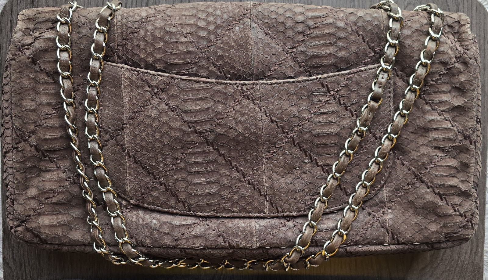 Chanel Python Brown Handbag Single Flap - image 12