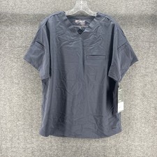 Greys Anatomy Scrub Top Womens Medium Steel Blue V-Neck Spandex Stretch GRST009