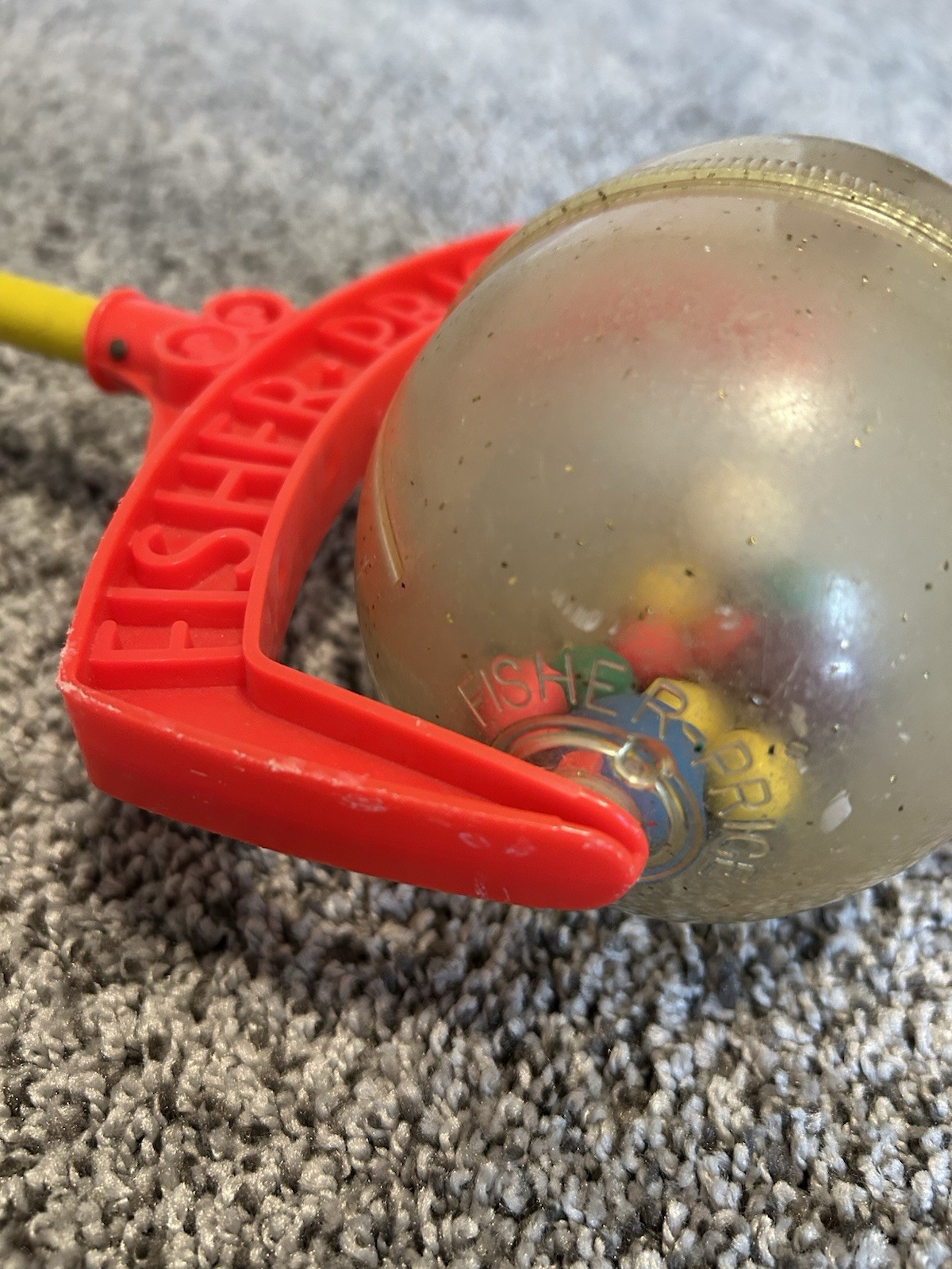 Vintage Fisher Price Push Stick Rattle Ball - 21" Long