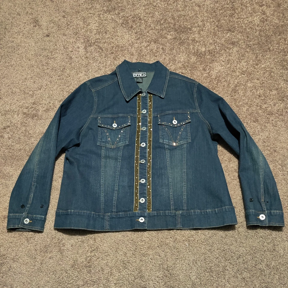 Chaqueta de mezclilla Y2K Berek 2 para mujer 1XL jean bedazzeled nueva con cuentas hippie única Foto 3 de 4