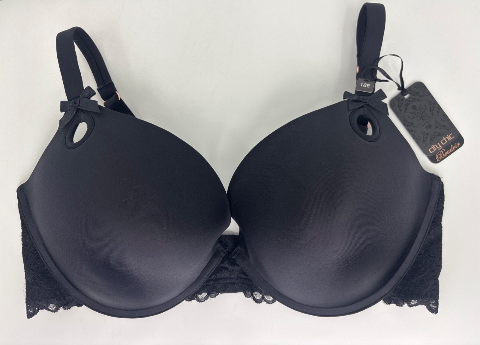 City Chic Mounia Push Up Lace Back Underwire Bra Black Size 40DDD New