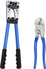 Battery Cable Lug Crimping Tool, Wire Crimper Tool with Cable Cutter for AWG 10-