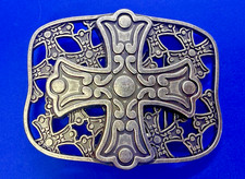 Iron Cross Vintage Symbol See-Trough Silver Tone Gothic Punk Vibe Belt Buckle