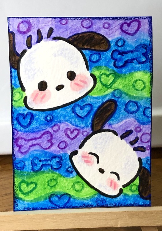 ACEO Original Sanrio Pochacco Dog Puppy Cartoon  HelloKitty Mini Art Drawing