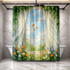 Gothic Skull Theme Shower Curtain 72x72 Fabric Bath Drapery Art