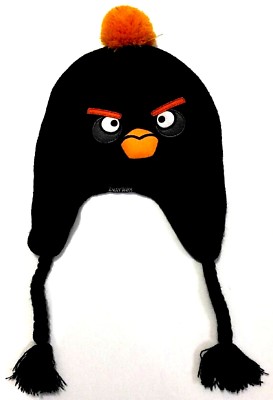 Unisex Black Angry Birds Laplander Pom Pom Peruvian Beanie-Brand New with Tags!