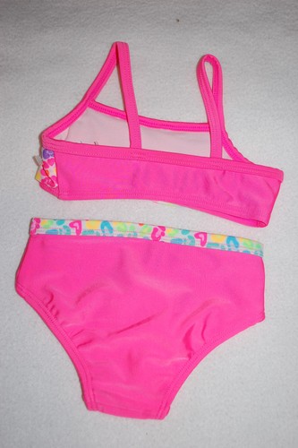 Baby Girls 2 PC SWIMSUIT Ruffled Bandeau Top NEON LEOPARD PRINT Hot Pink 6-9 MO - Picture 2 of 2