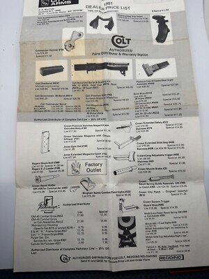 1981 COLT Parts SUGGESTED DEALER PRICE LIST - Crown City Arms 1911