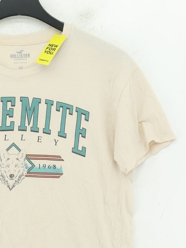Hollister Men's T-Shirt XS Cream Graphic 100% Other Basic - Picture 4 of 5
