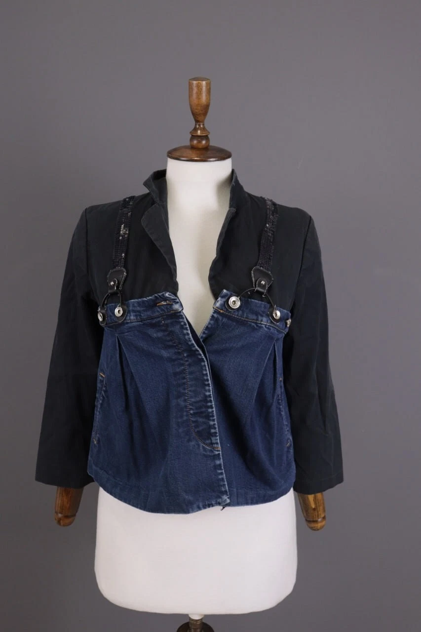 Giacca tagliata MOSCHINO JEANS DONNA blu denim di design taglia I 40 USA 4