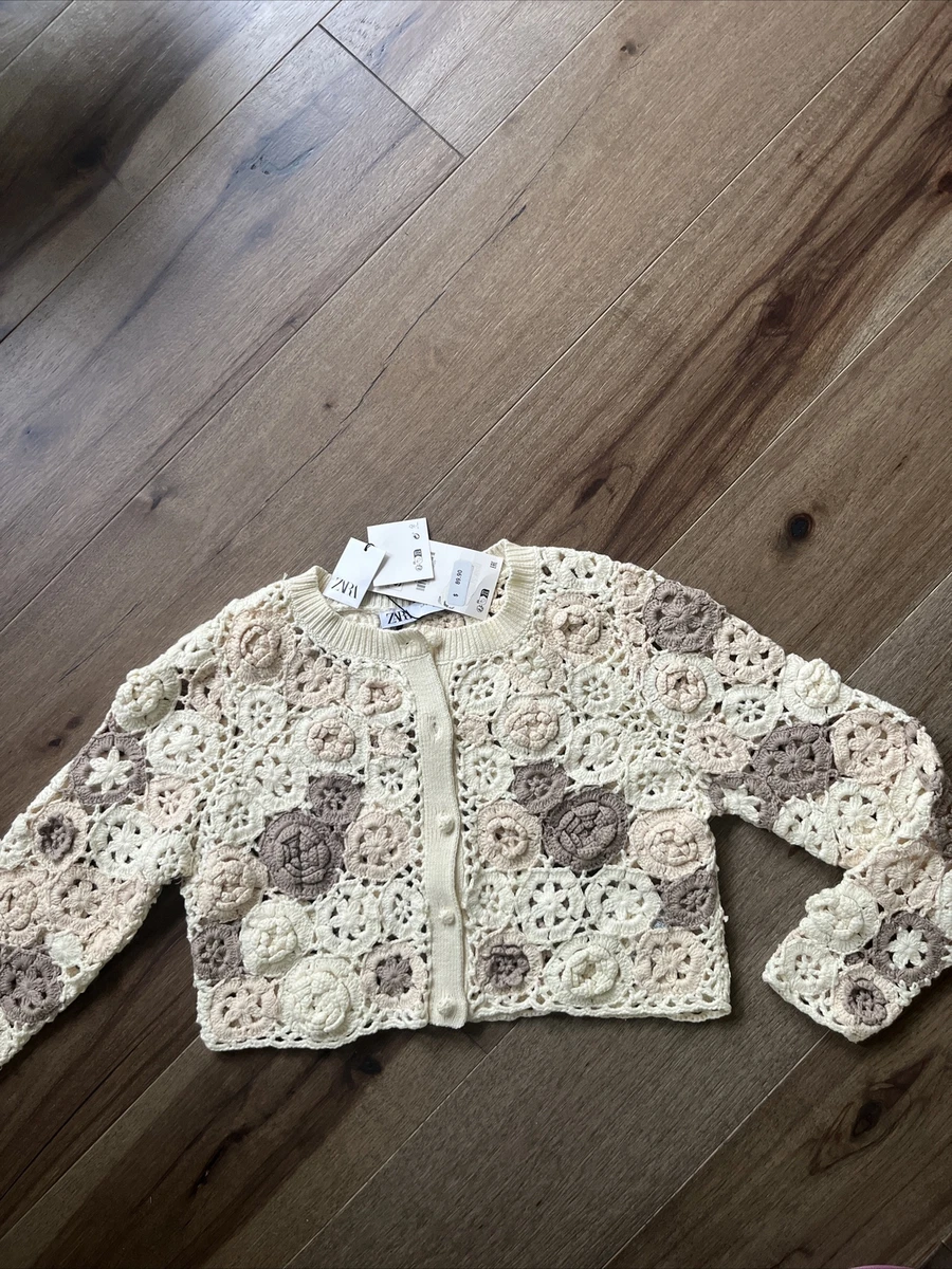 ZARA NEW WOMAN FLORAL CROCHET KNIT CARDIGAN LIMITED EDITION ECRU M 2142 094