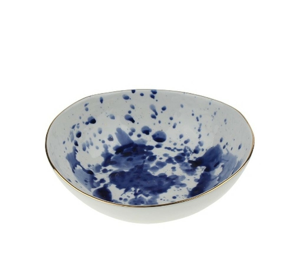 Porzellan Geschirr Marine Splash weiß blau Goldrand Teller Becher Schale Tasse