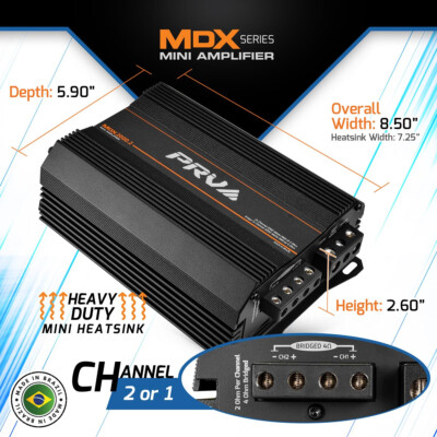 PRV MDX2000.2 2 Ohm Mini 2 Channel 2x 1000 Watts Amp Compact Car