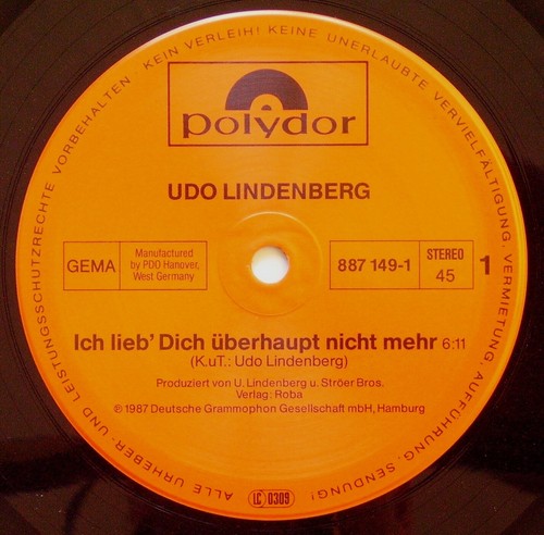 Ich Lieb Dich überhaupt Nicht Mehr Original Udo Lindenberg 1987 Ich lieb dich überhaupt nicht mehr 12' Vinyl 887